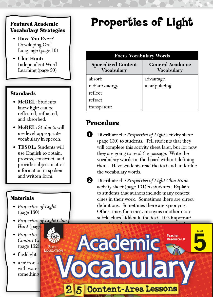 Properties of Light: Academic Vocabulary Level 5 | Teachers - Classroom