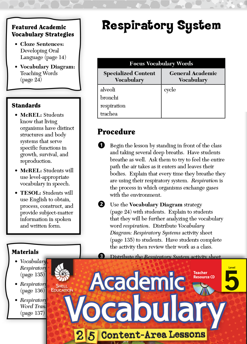 Respiratory System: Academic Vocabulary Level 5 | Teacher Created Materials