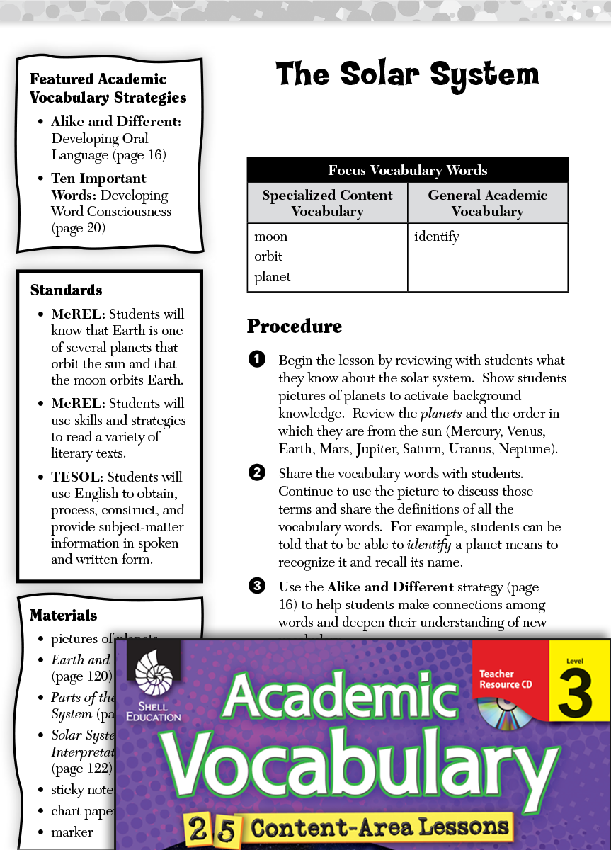 The Solar System Academic Vocabulary Level 3