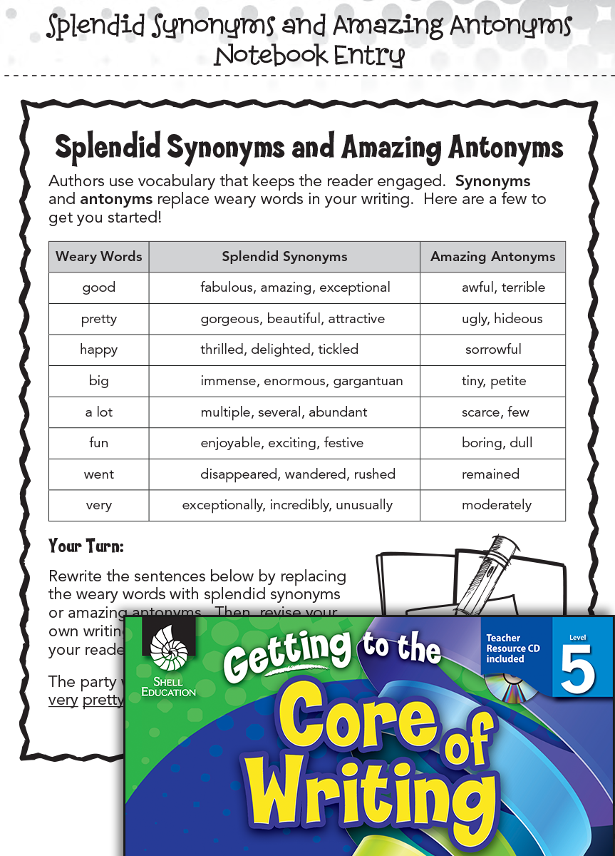 Writing Lesson Splendid Synonyms And Amazing Antonyms Level 5 