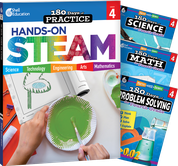 180 Days STEAM, Science, Math, & Problem Solving Grade 4: 4-Book Set