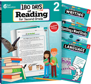 180 Days Reading 2nd Ed, Writing, Spelling, & Language Grade 2: 4-Book Set